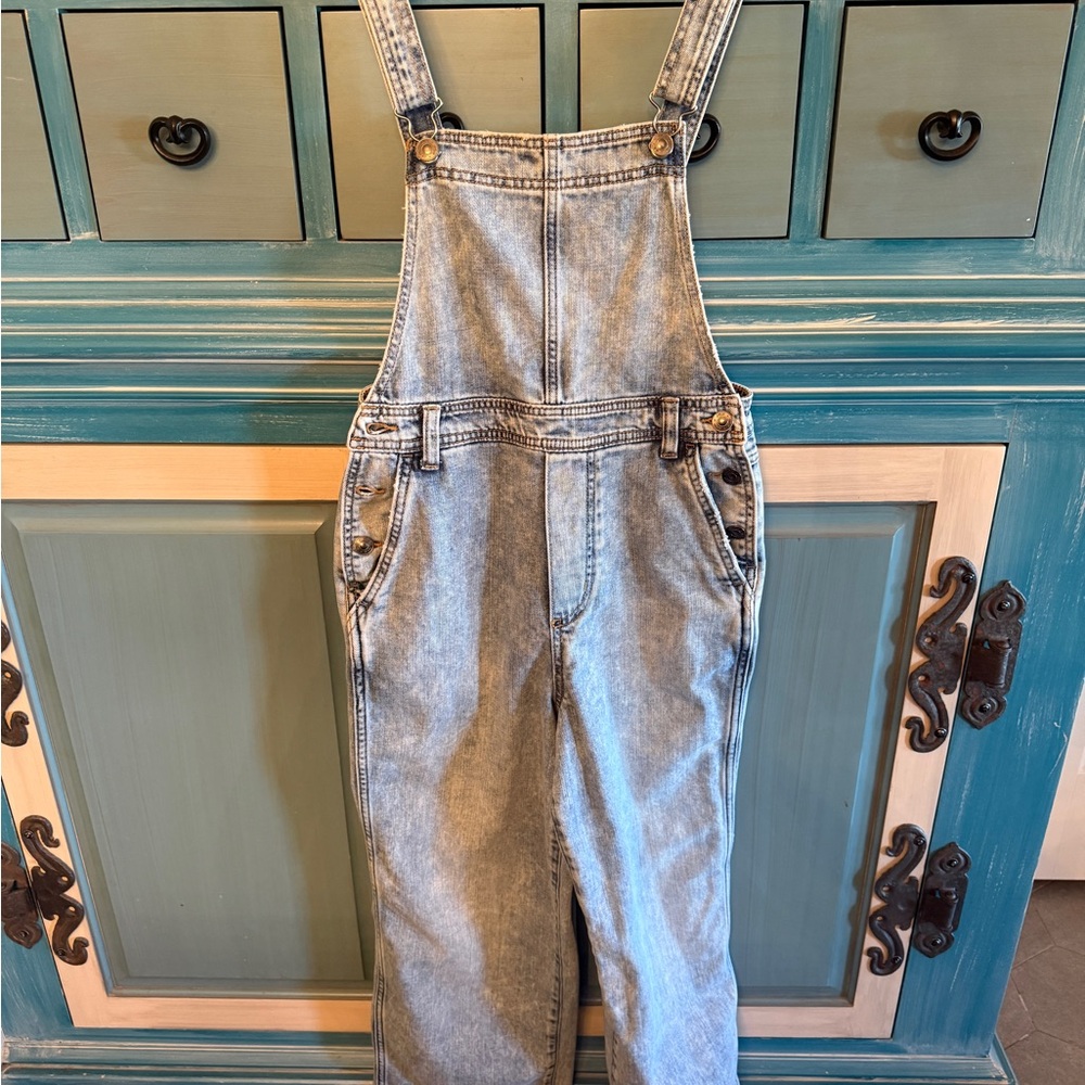 aerie Blue Denim Overalls with Contrast Stitching - Picture 1 of 5